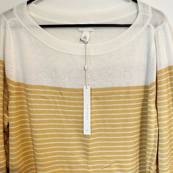 NWT CASLON Colorblock Striped Sweater in Yellow Placed Stripe - L - Picture 3 of 6